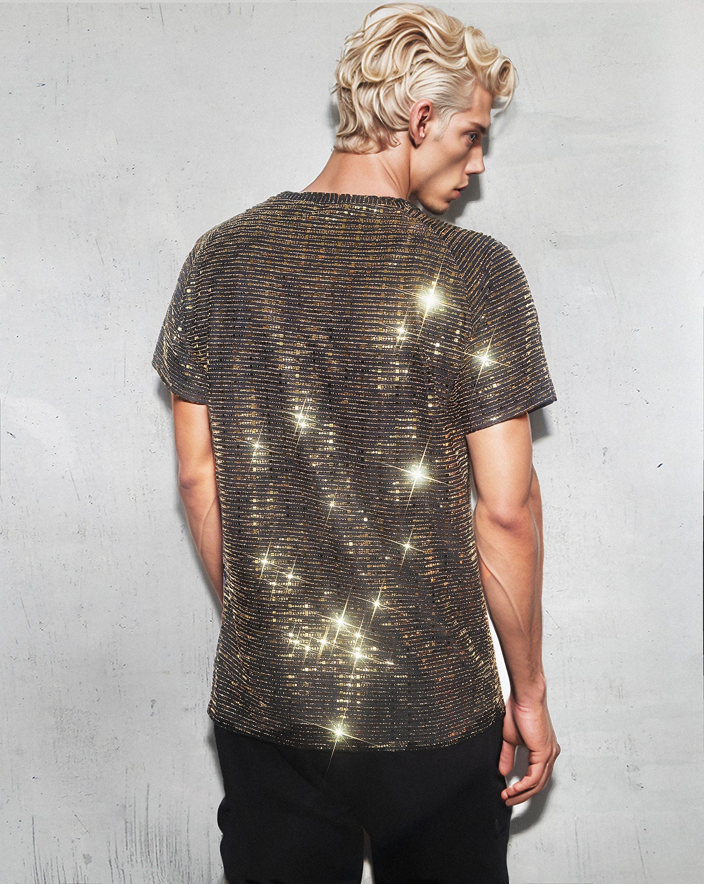 Men's Gold Shirt | Gold Sequin Sparkle T-Shirt - Men's  Glitter Shirt | Disco Rave Party