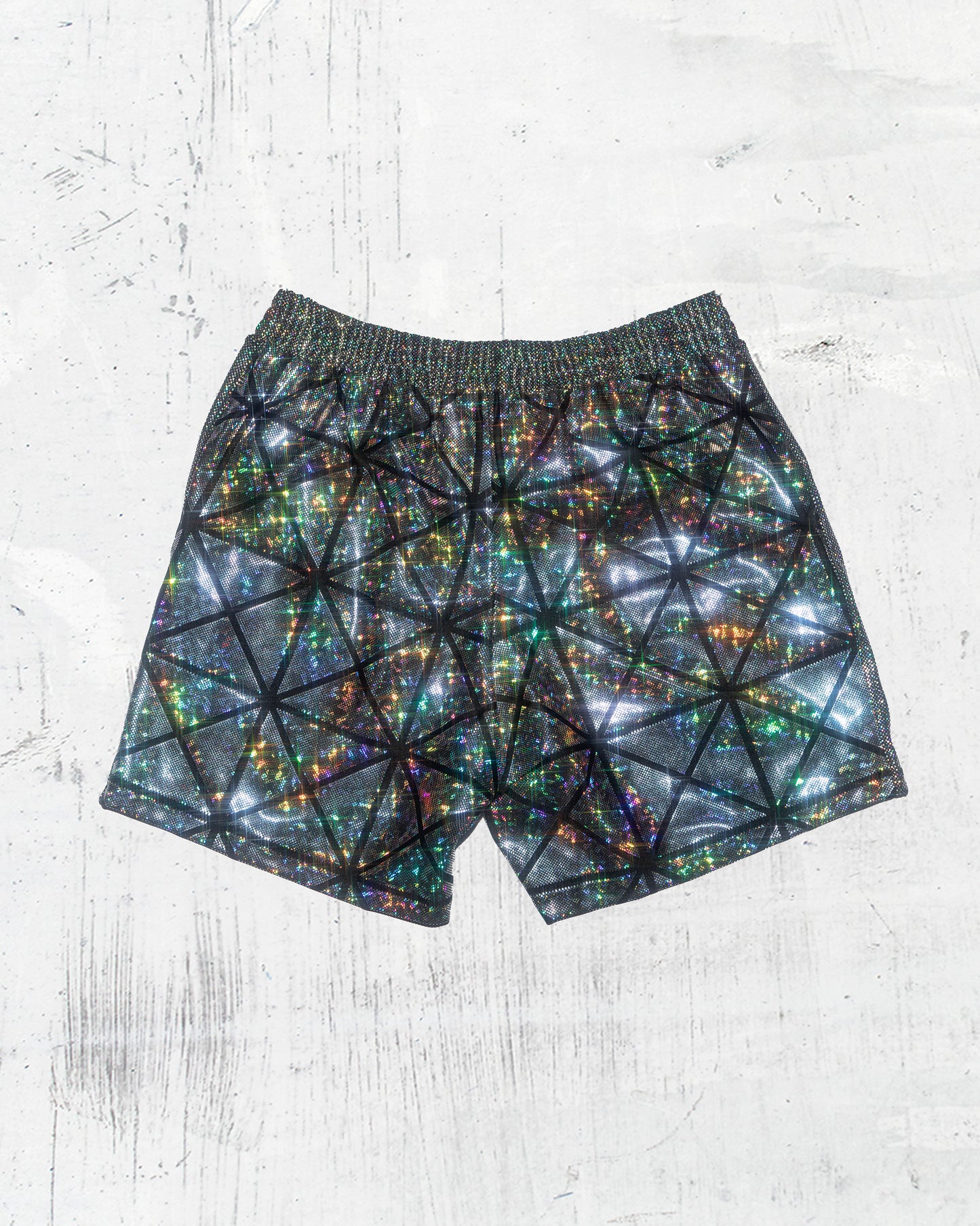 Men's Silver Holographic Glass Pane Shorts