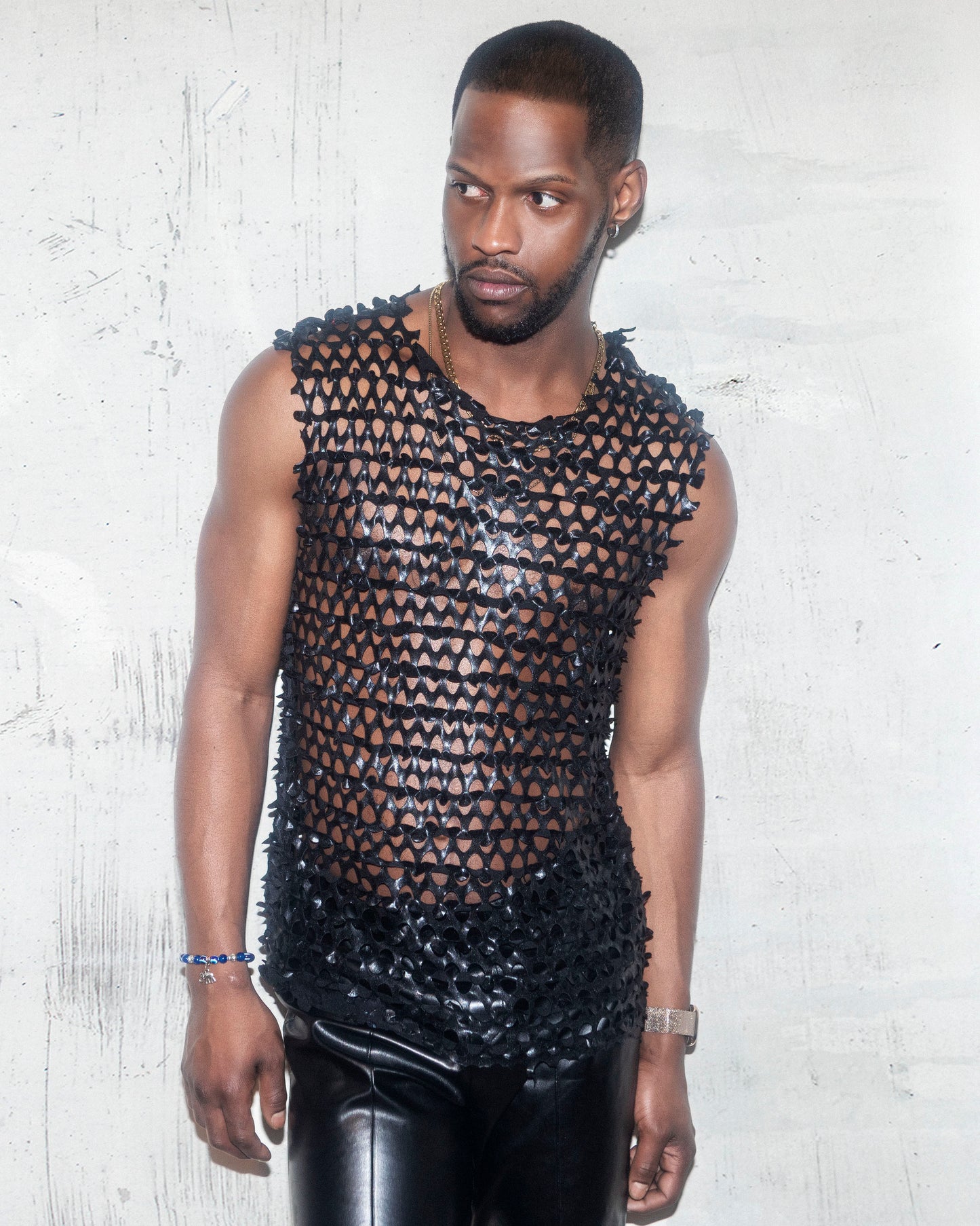 Edgy Black Net Sleeveless Top | Mask4Mask