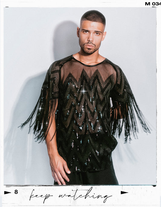 Shine Bright: The Ultimate Men's Fringe Sequins Shirt