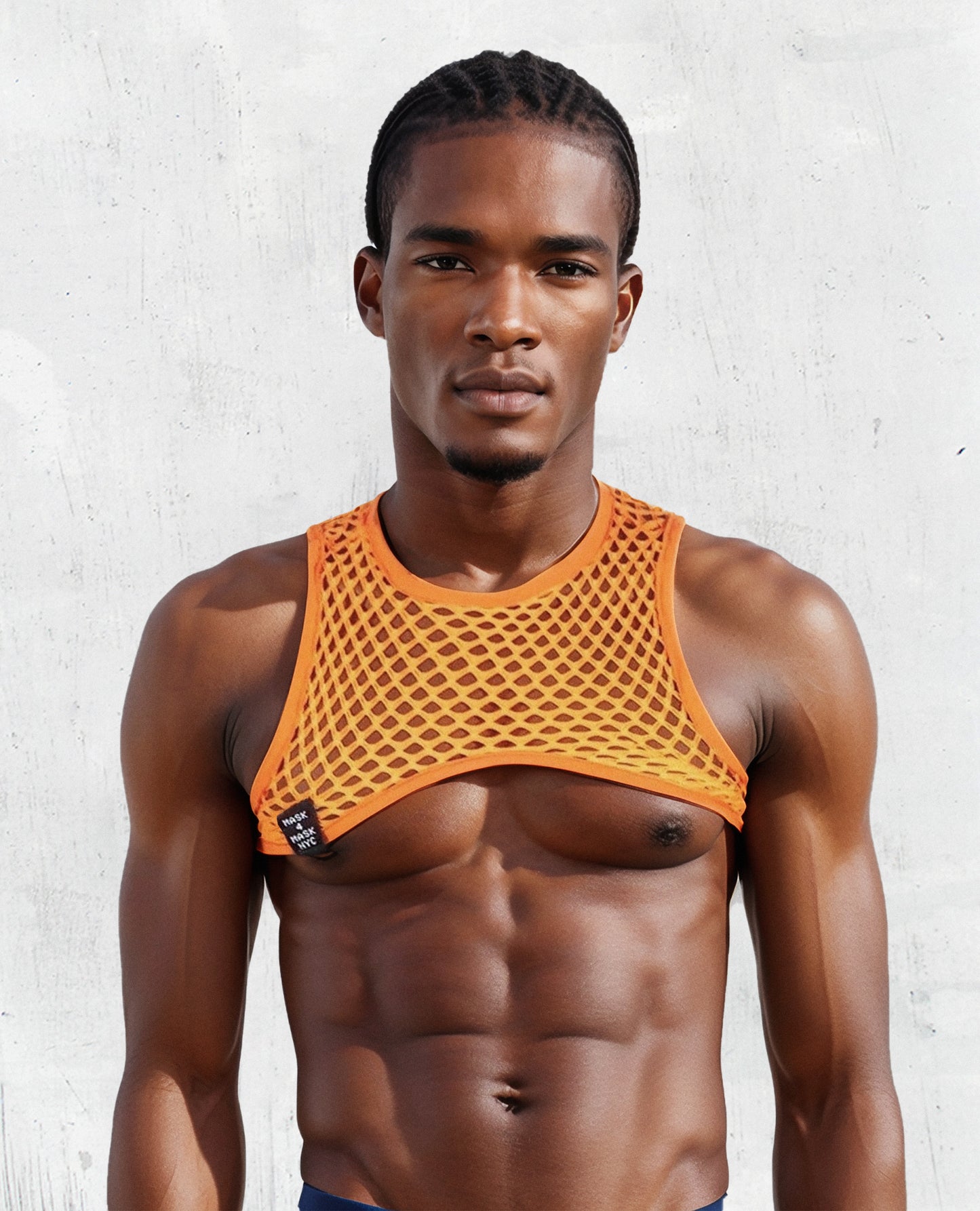 Men's Orange Elastic Fishnet Harness: Unleash Your Bold Side