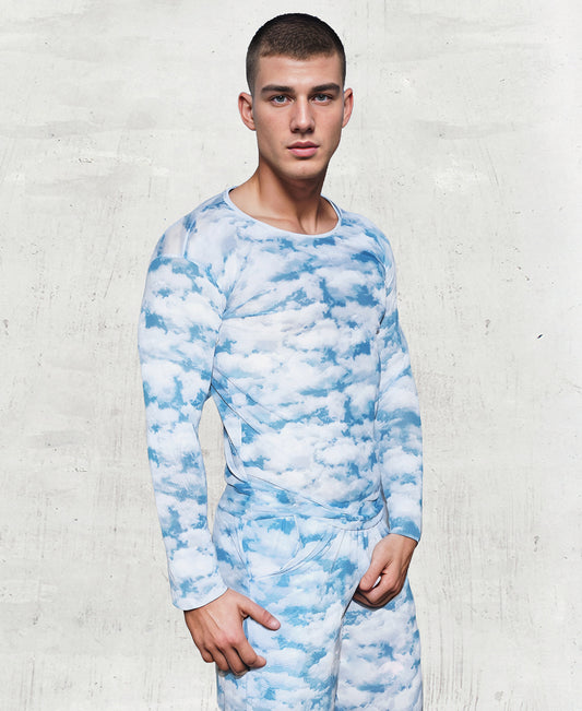 Men's Sky Clouds Pattern Mesh Shirt | Festival outfit