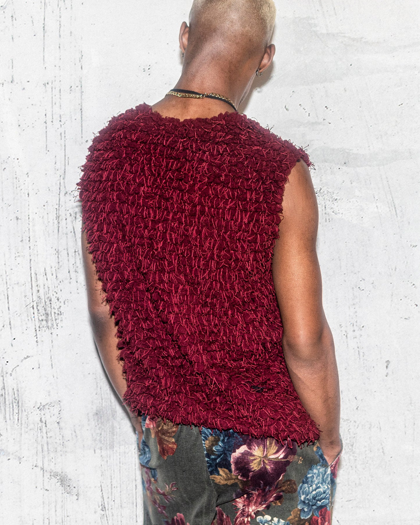 Men's Burgundy Textured Sleeveless Top