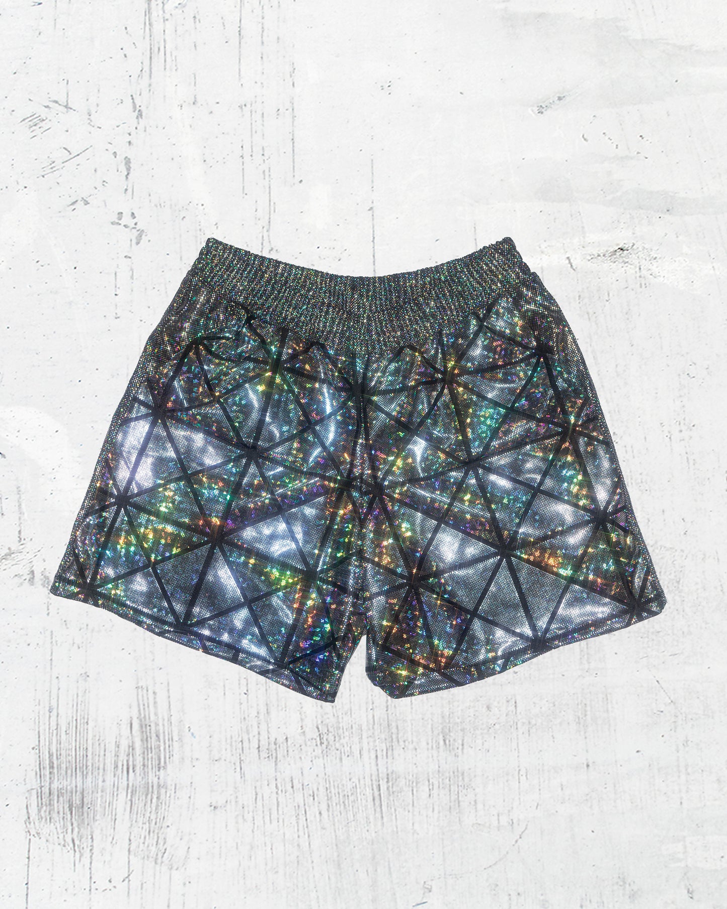 Men's Silver Holographic Glass Pane Shorts