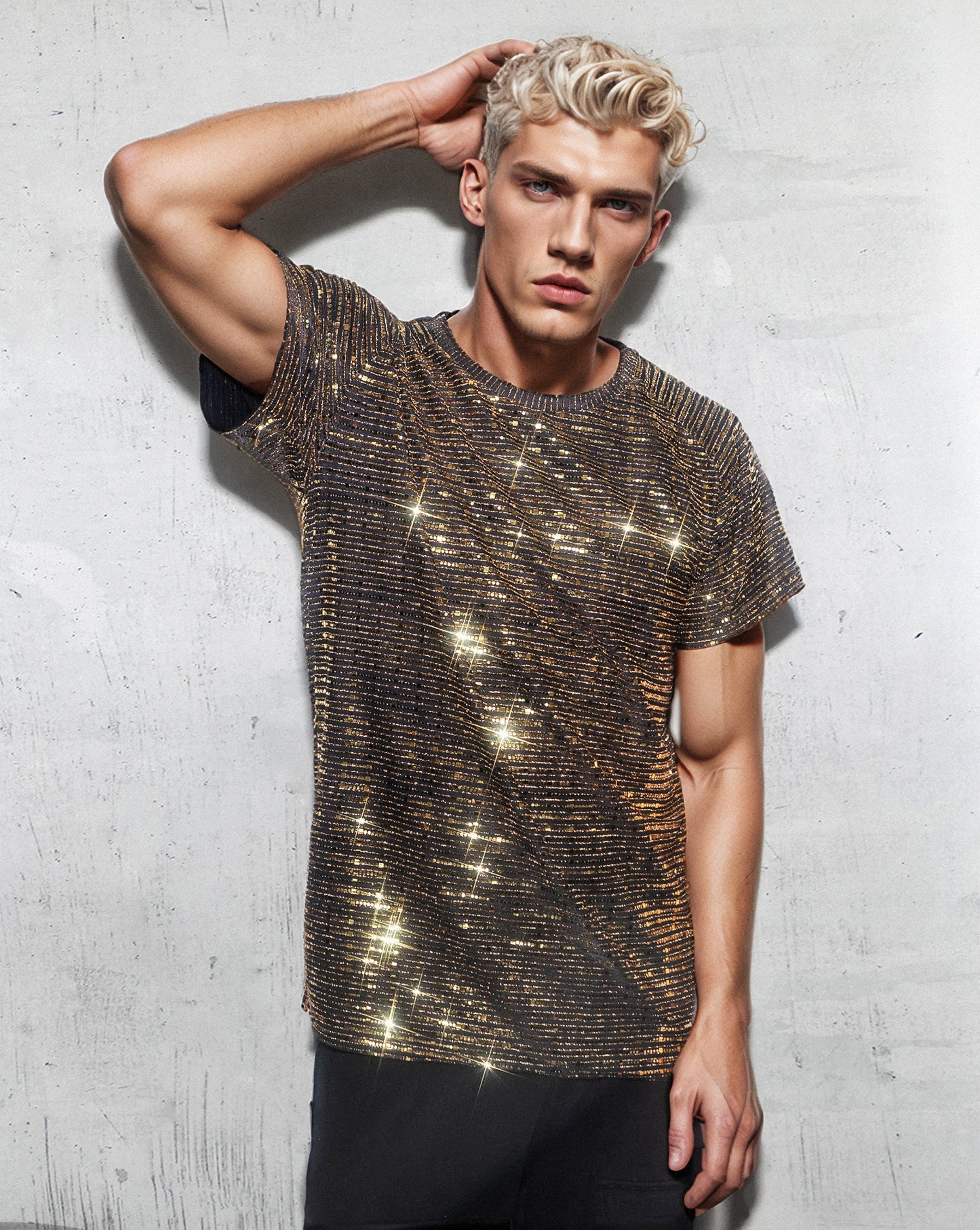 Men's Gold Shirt | Gold Sequin Sparkle T-Shirt - Men's  Glitter Shirt | Disco Rave Party