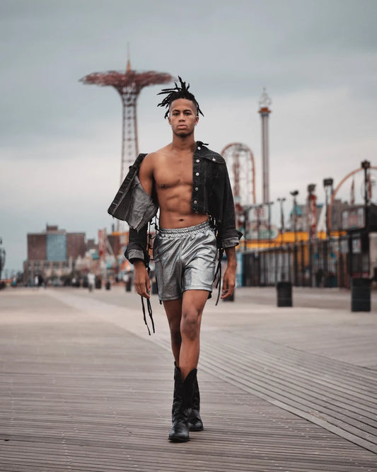 Men's Disco Shiny  Silver  Holographic Festival Shorts