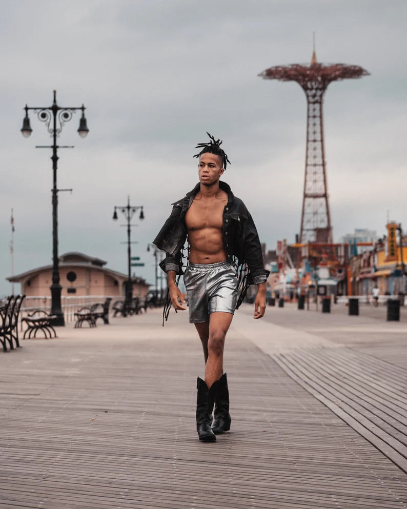 Men's Disco Shiny  Silver  Holographic Festival Shorts