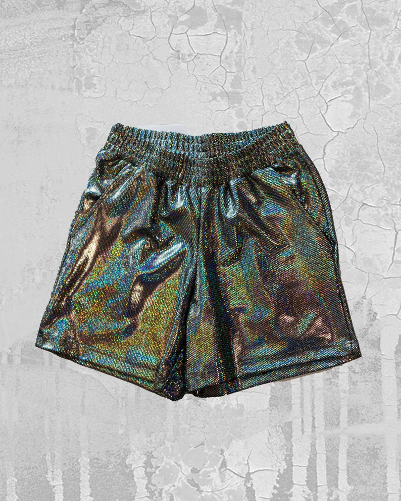 Men's Disco Shiny  Silver  Holographic Festival Shorts