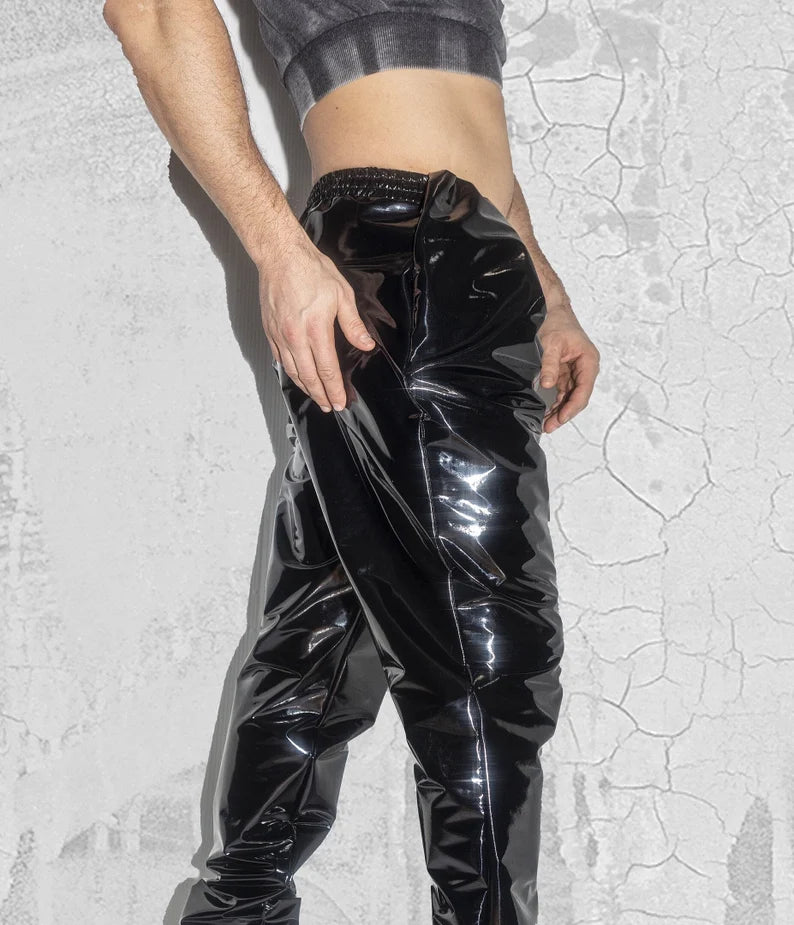 Mens Black Vinyl Unique Pants