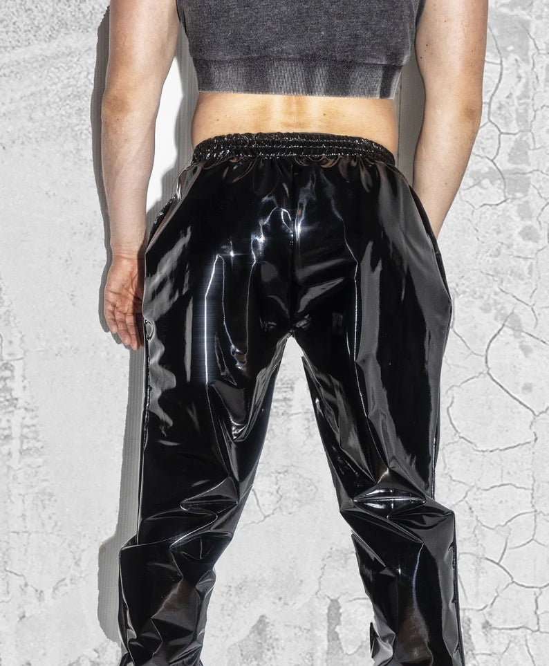 Mens Black Vinyl Unique Pants