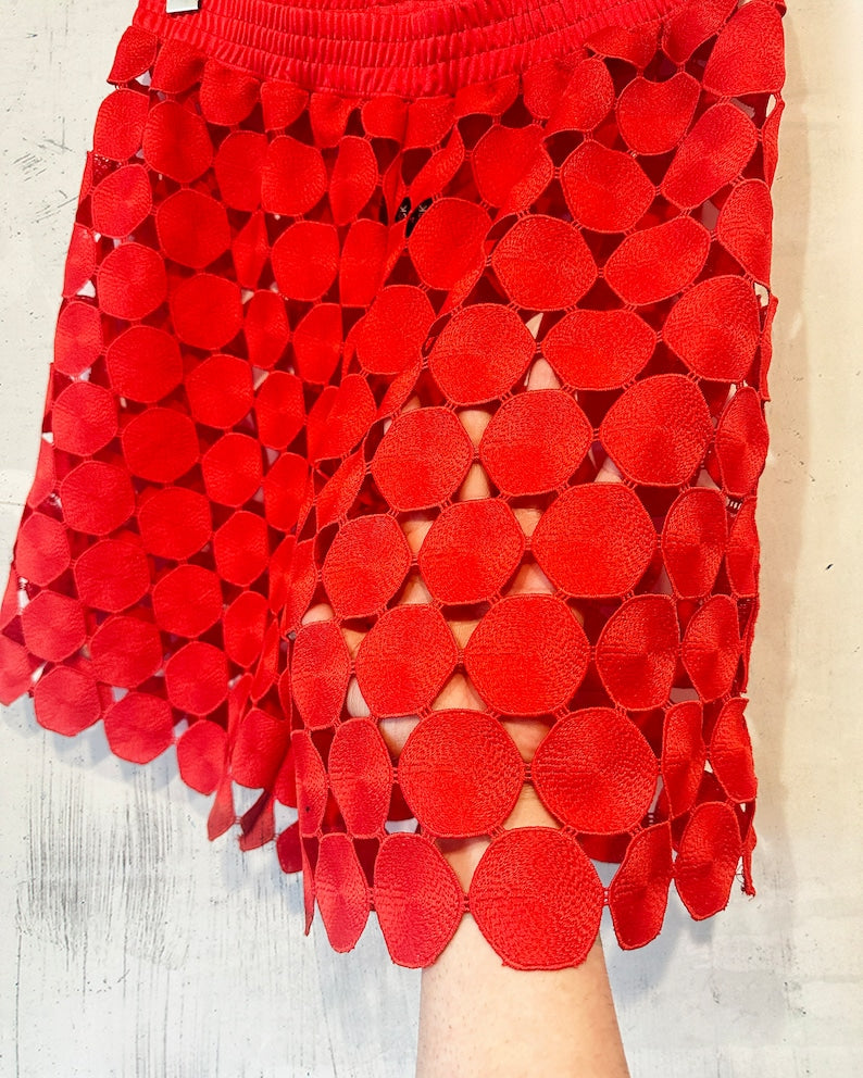 Men's Red Cutout Shorts - See-Through Design