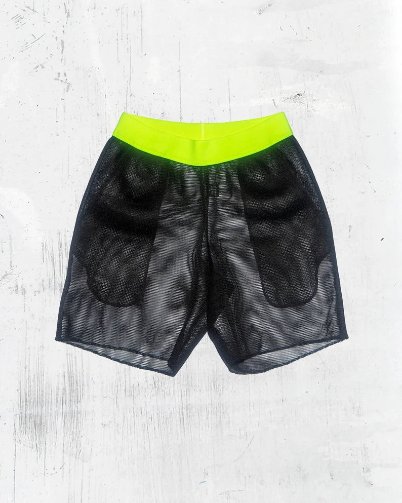 Vibrant Neon Elastic Fishnet Men's Shorts