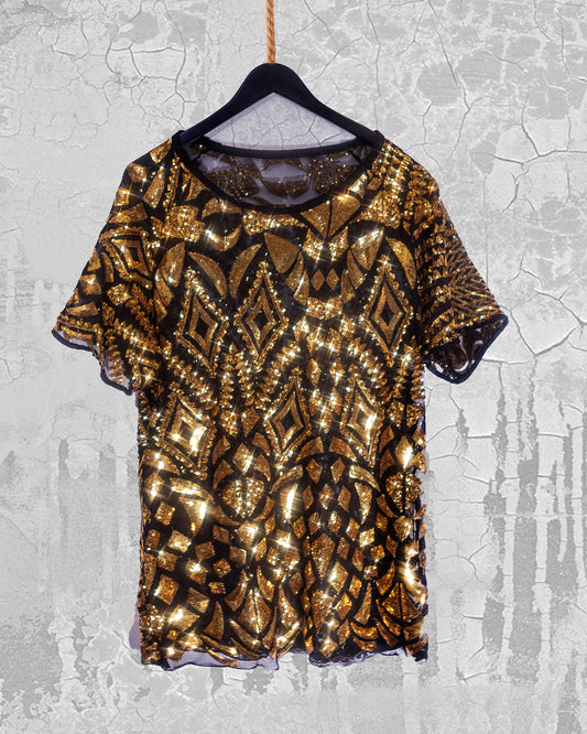 Men's Shiny Golden Sequins Shirt Active
