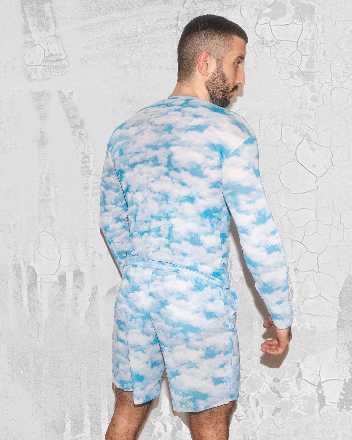 Men's Sky Clouds Pattern Mesh Shirt | Festival outfit