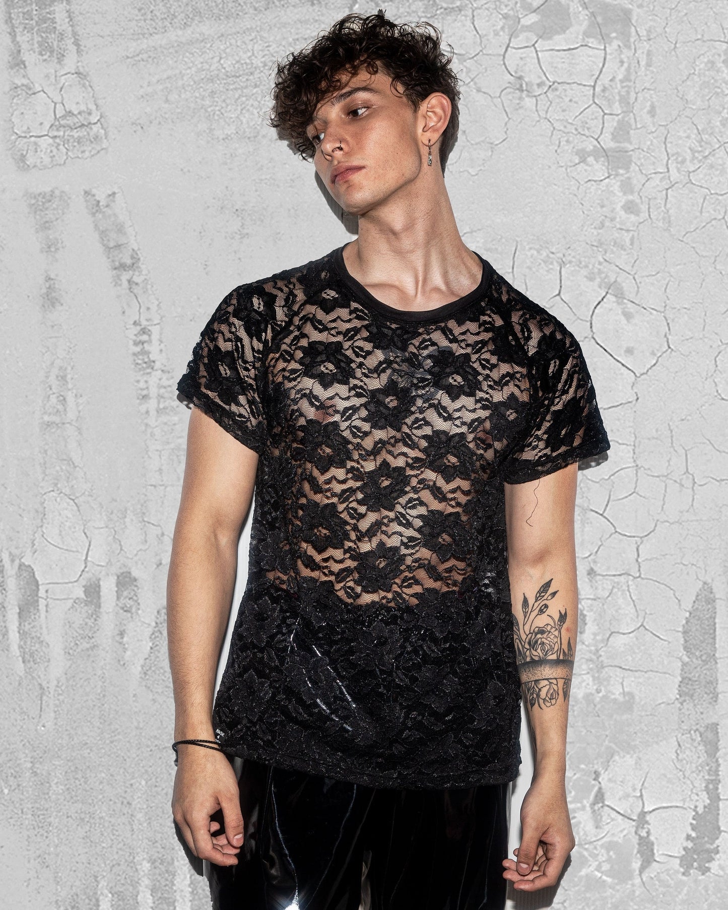 Men's Lace Black Modern Shirt