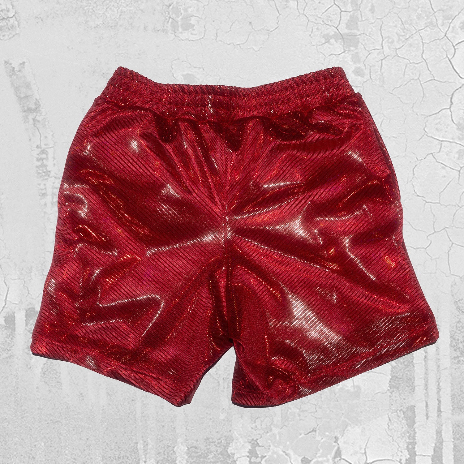 Red Men Velvet Shorts with holographic dots  on the white background