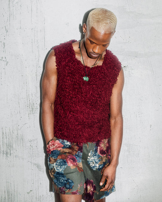 Men's Burgundy Textured Sleeveless Top
