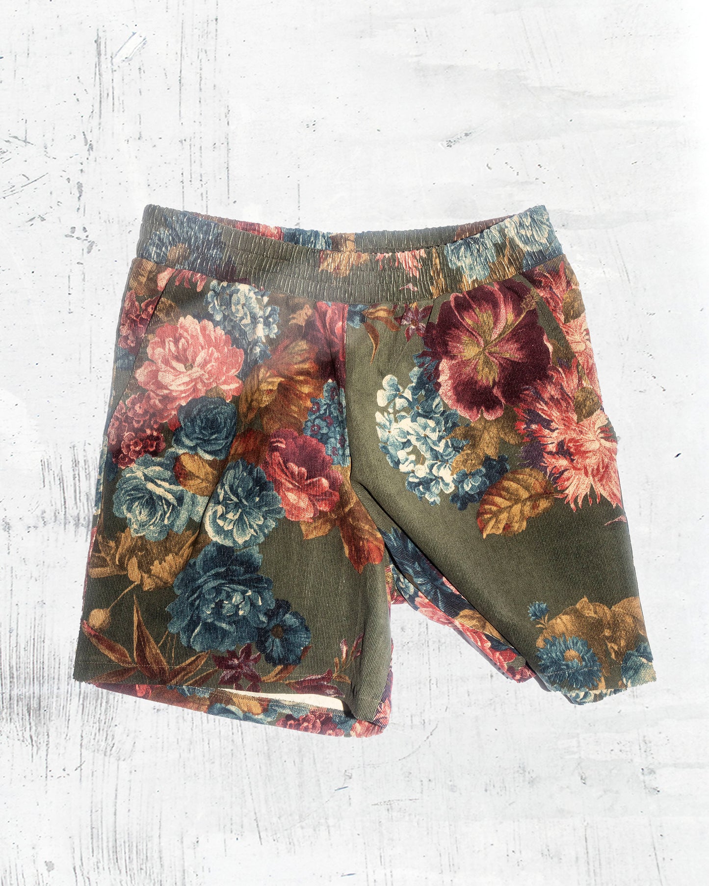 Men’s Floral Corduroy Shorts - Natural Fabric Retro Summer Style