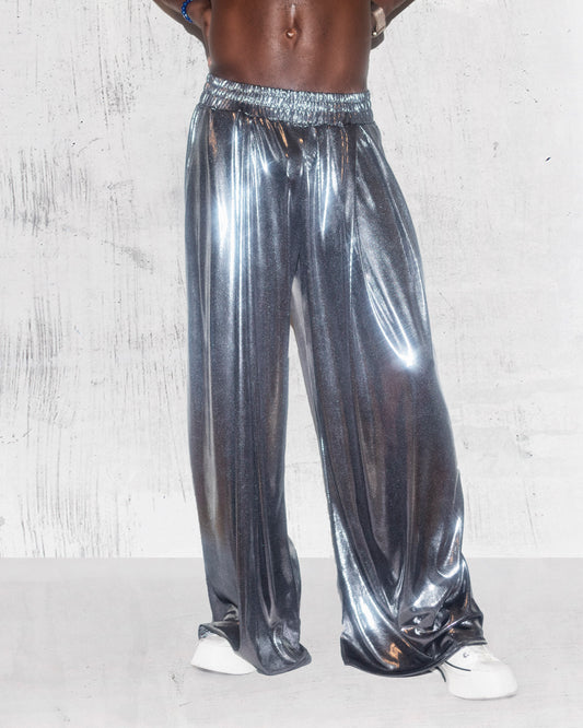 Men’s Reflective Silver Mirror Pants | Bold Futuristic Trousers