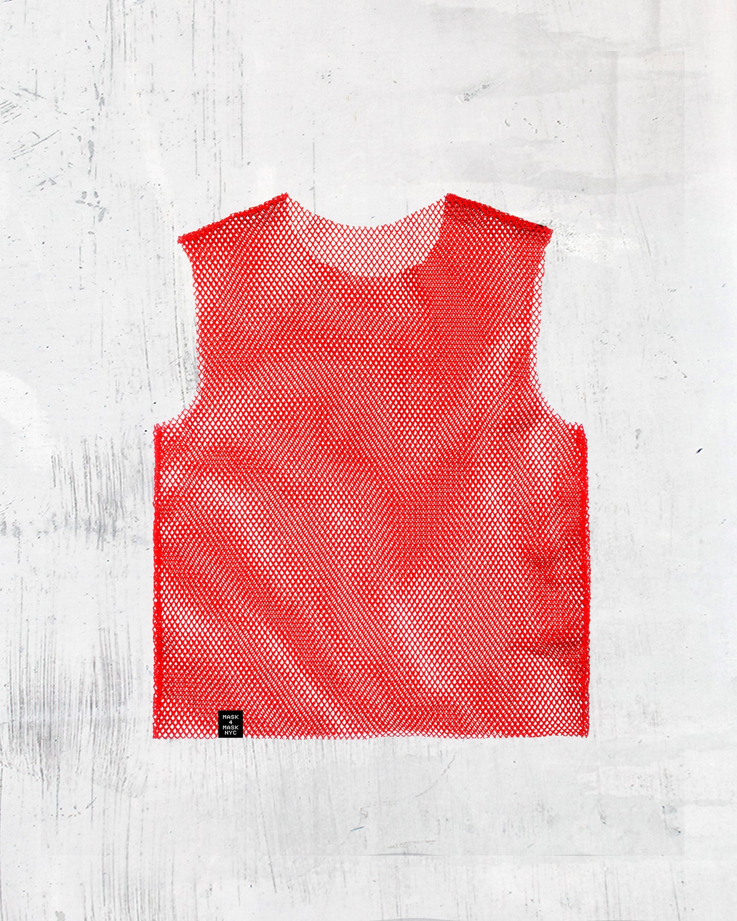 Men's Red Shimmering Fishnet Tank Top with Raw Edges