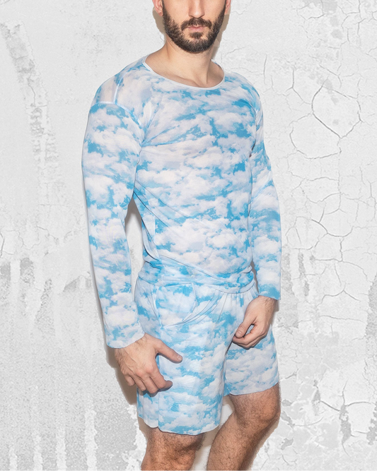 Men's Sky Clouds Pattern Mesh Shirt | Festival outfit