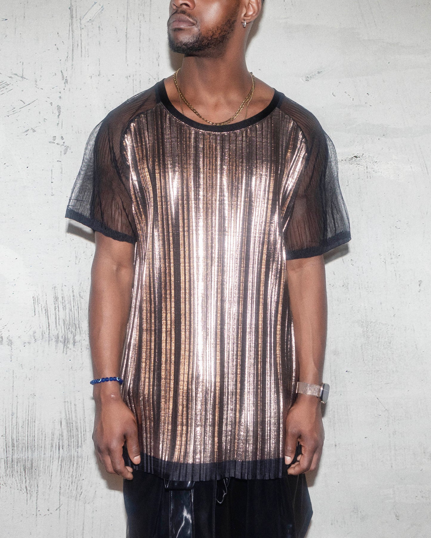 Rose Gold Metallic Pleated Top