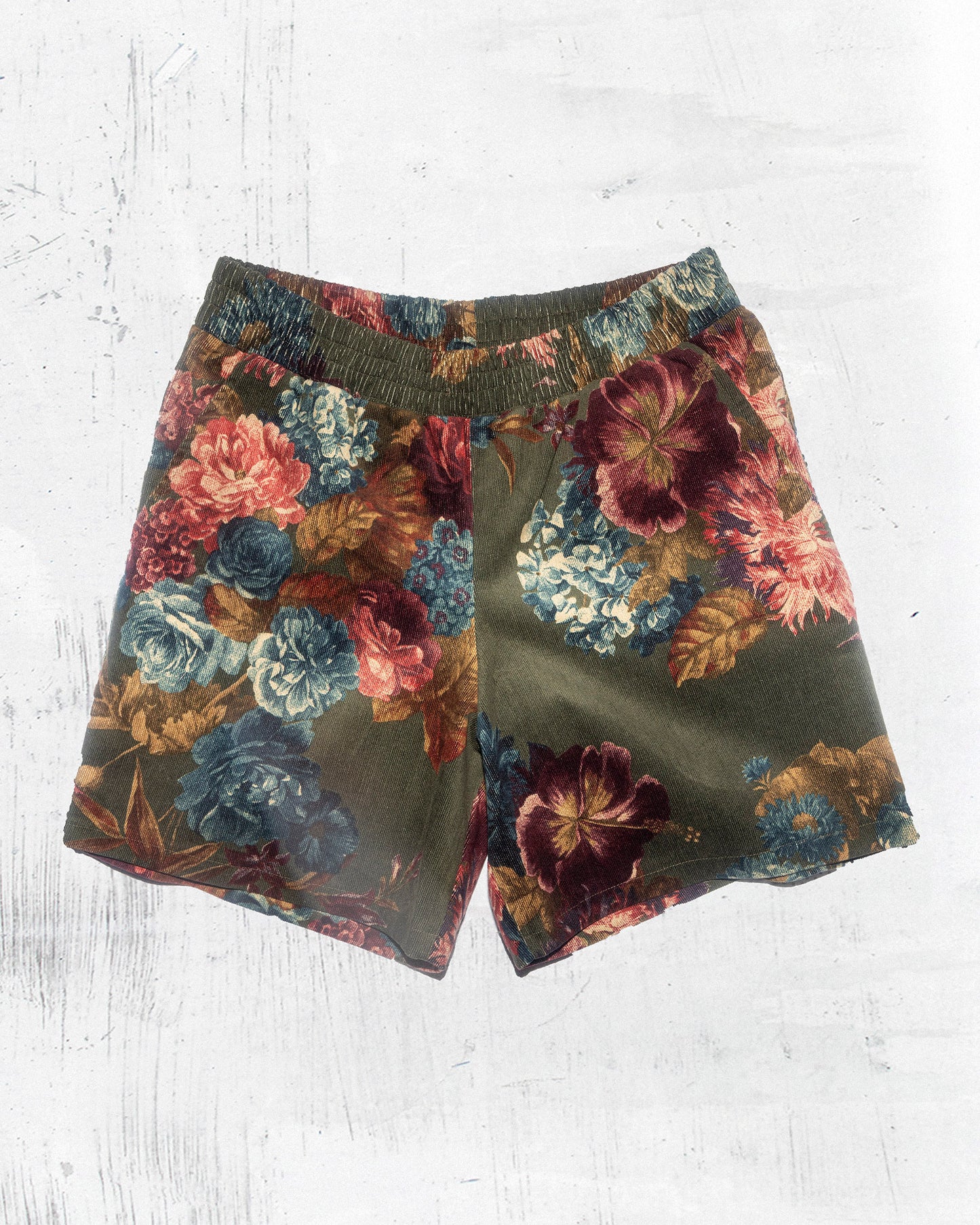 Men’s Floral Corduroy Shorts - Natural Fabric Retro Summer Style