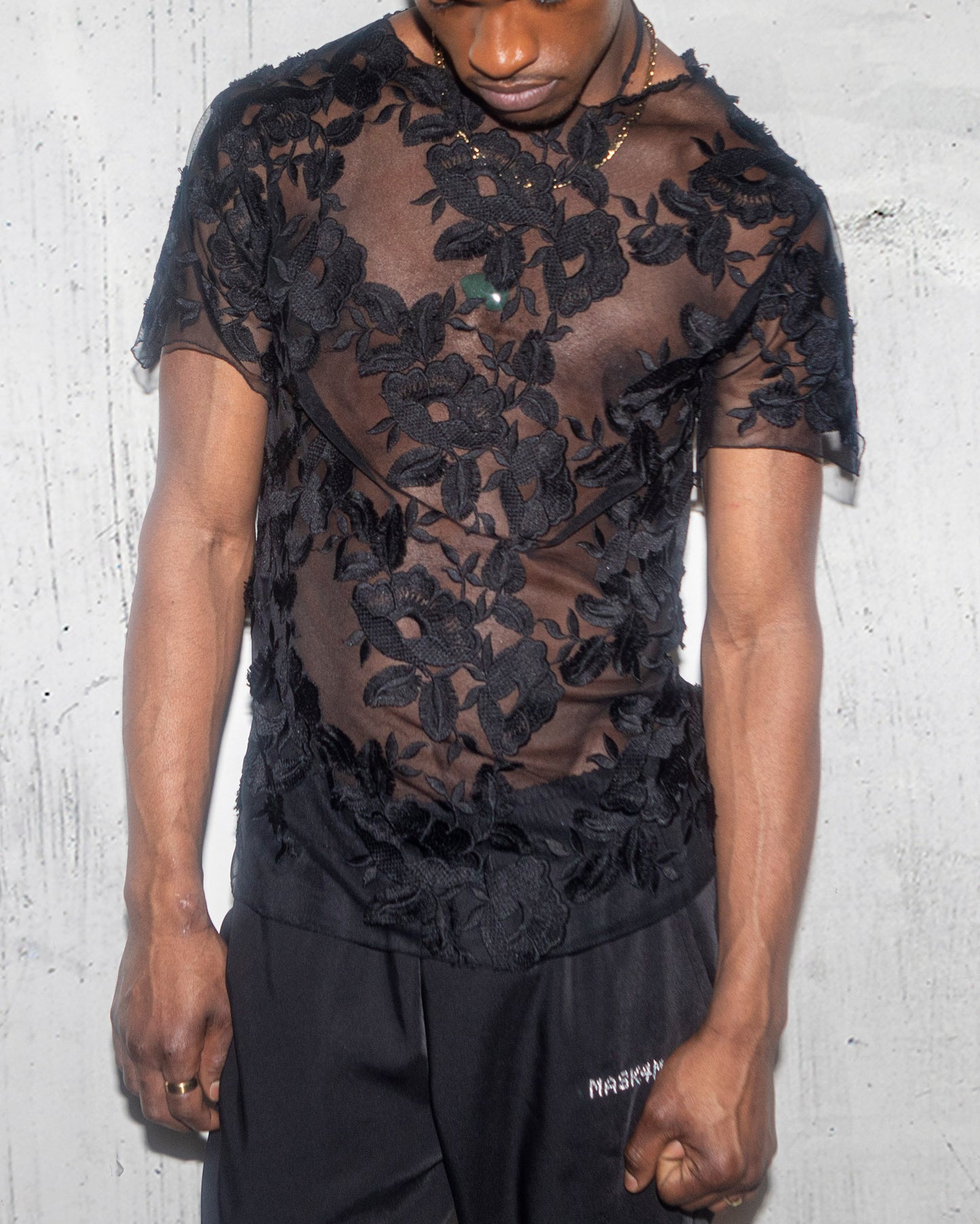 Men’s Sheer Black Lace Shirt – Bold Statement Festival & Clubwear