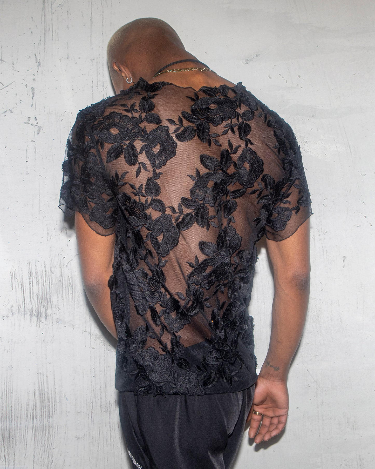 Men’s Sheer Black Lace Shirt – Bold Statement Festival & Clubwear