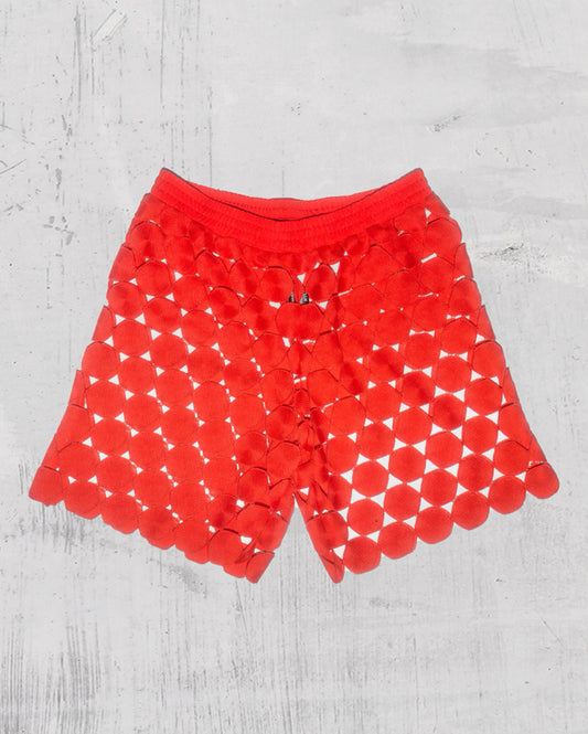 Men's Red Cutout Shorts - See-Through Design