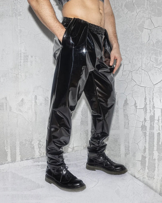 Mens Black Vinyl Unique Pants