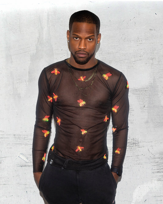 Men's Mesh Bee's Embroidery Shirt