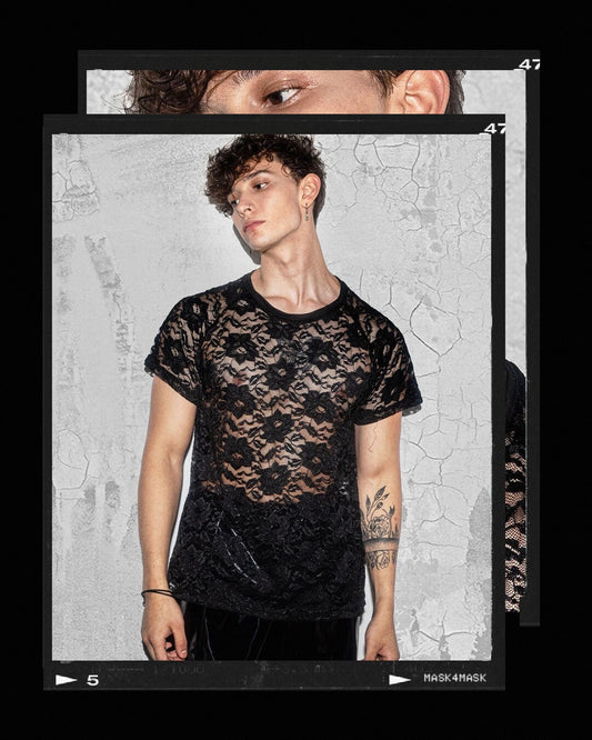 Men's Lace Black Modern Shirt